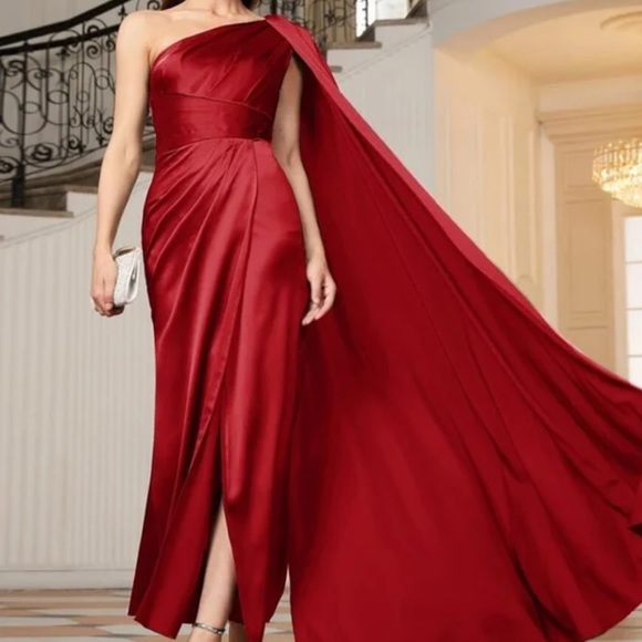 Luxe One shoulder party formal evening Prom Satin Wedding dress - Picture 7 of 16